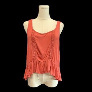 Rust Colored Tank Top w/ Hi-lo Ruffle Hem & Crochet Details